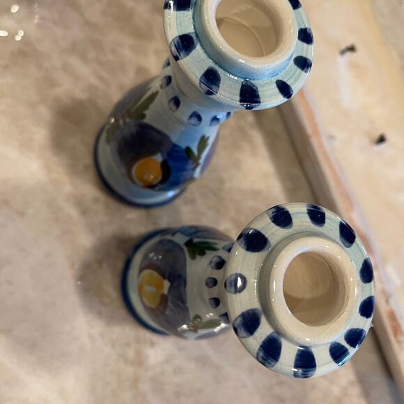Handmade art Pottery blue candlestick candleholders x2 Puerto Rico 6-1/4” - Picture 4 of 8